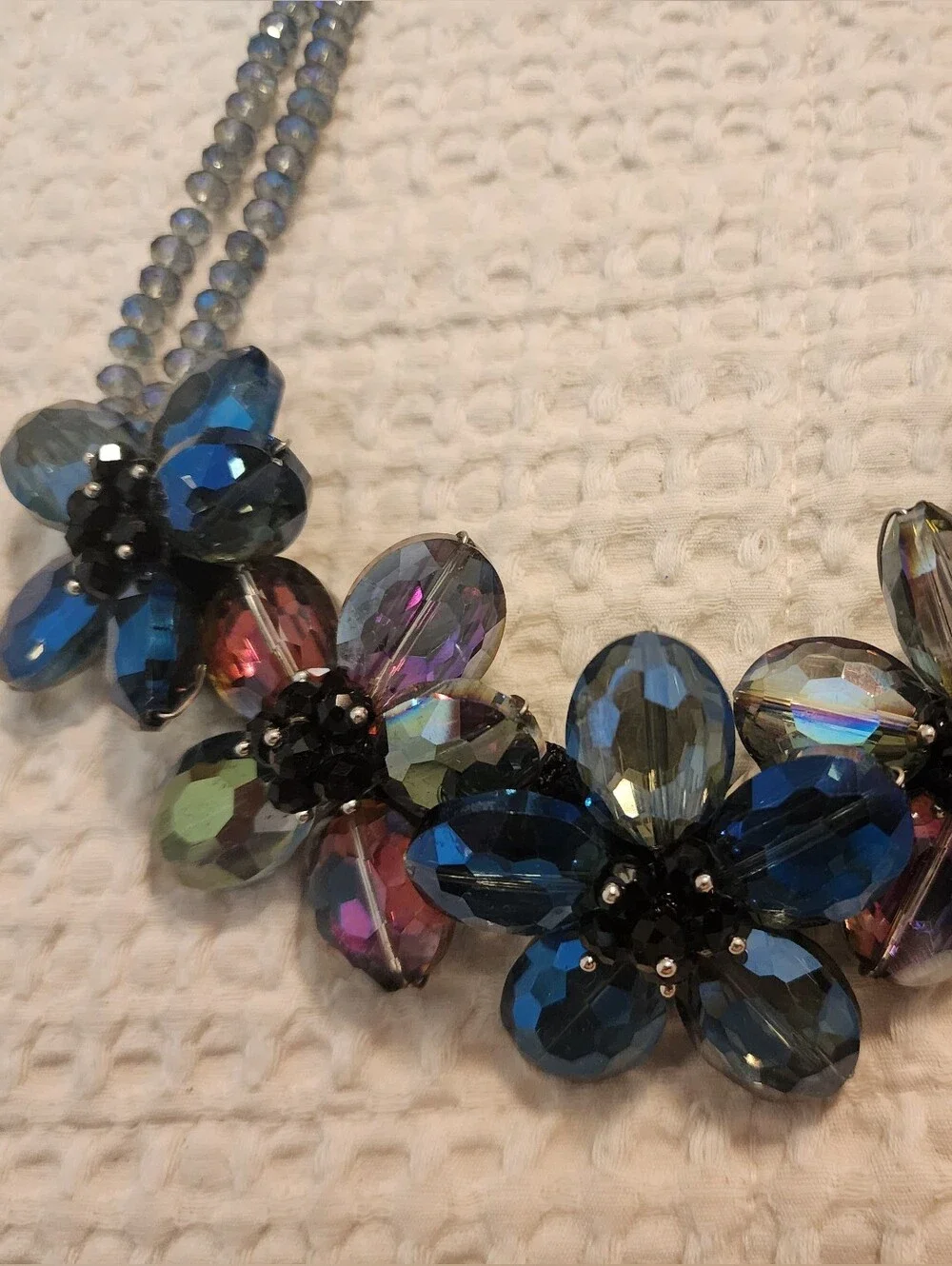 Vintage Heavyweight Multicolored Crystal Flowers Statement Necklace 20